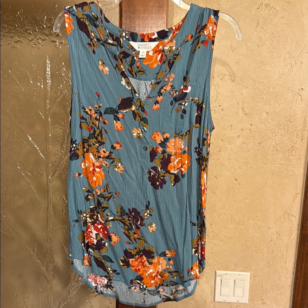 Orange Creek Women's Floral Sleeveless Top - Blue and Orange